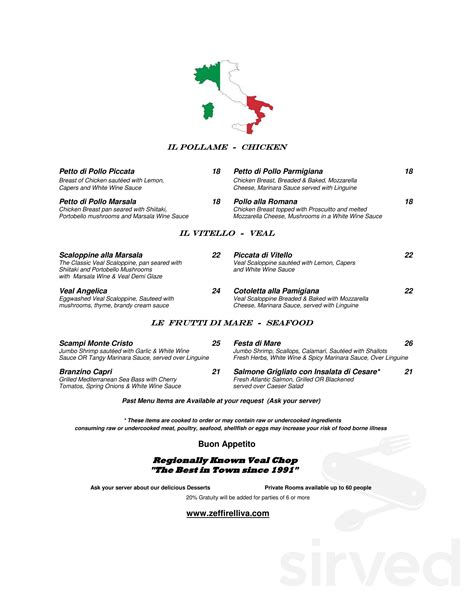 zeffirelli menu|zeffirelli ristorante italiano.